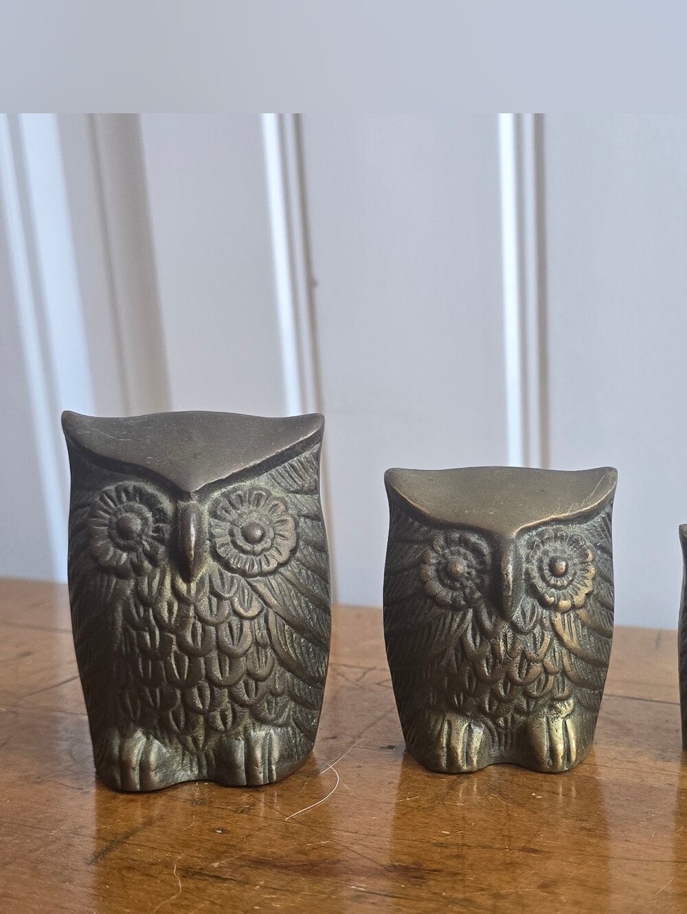 Vintage Leonard Silver Mfg Co Solid brass Owl figurines Set of 3 MCM Paperweight